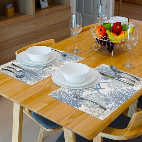 Juego de 4 colchonetas de tela estampadas Blue Ocean Starfish mesa de comedor - Imagen 4 de 7