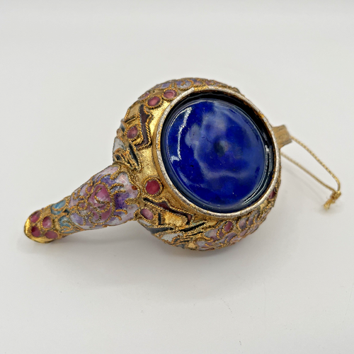 Teiera Cloisonné ornamento oro - uccellino smaltato e motivo floreale - Foto 5 di 8