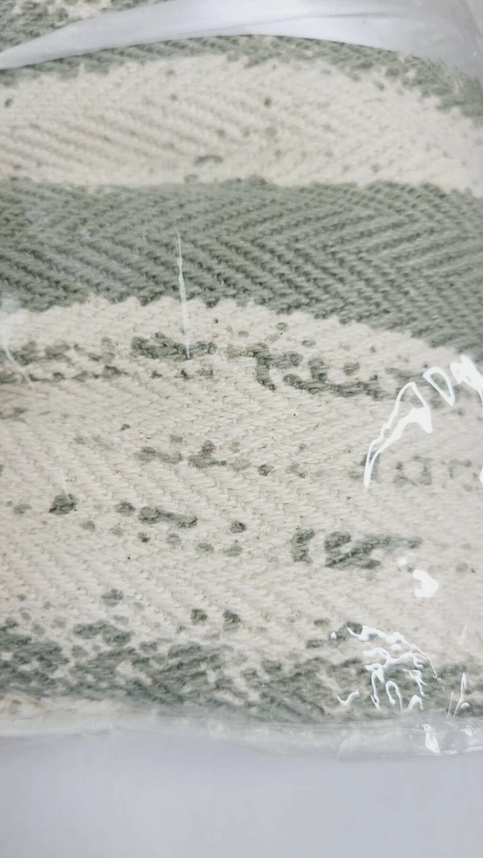 MOTINI Textured Throw Blanket Tassel Striped White and Green Hand Knit Cotton... - Image 4 of 4