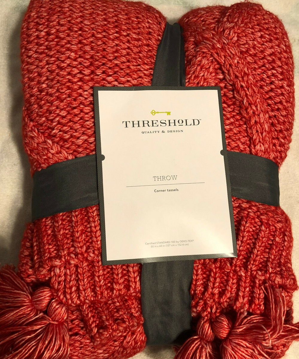 Threshold Red Chunky Diamond Knit Throw Blanket Corner Tassel 50 x