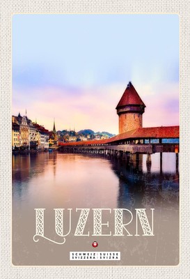Ontrada Blechschild 20x30cm gewölbt Luzern Schweiz Champal Bridge Natur  Schild