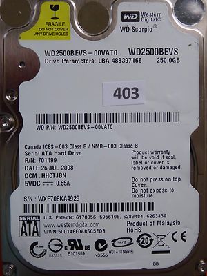 250GB Western Digital WD2500BEVS-00VAT0 | HBCTJBN | 26 JUL 2008  #403
