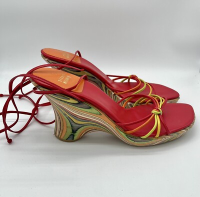Stuart Weitzman Zoya Vieenrose Rainbow Wedge Strappy Sandals