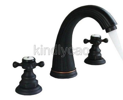 Oil Rubbed Bronze Double Handle Widespread Roman Bathroom Bath Tub Faucet Knf282