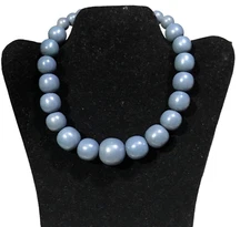 Zad Grey Gun Metal Blue Frat Wooe Bauble Choker Necklace 7” Drop