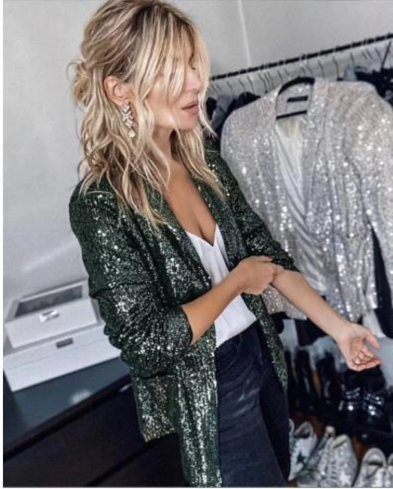 Fleece Jacket plus Size Women Women Sequins Blazer Sequin Jacket Casual Long
