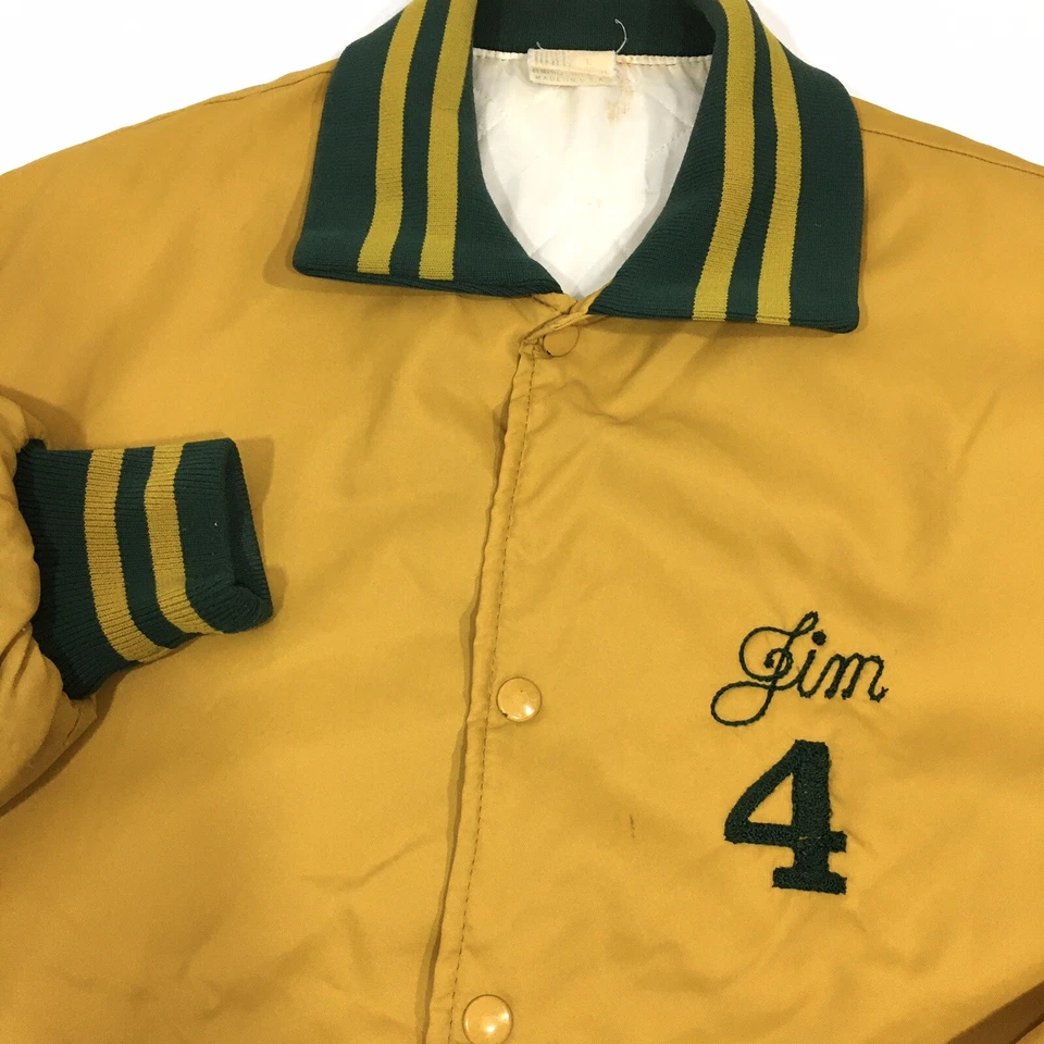 RARA De Colección Años 80 Howe Hombres CANTADOR SATINADO Chaqueta de Béisbol EE. UU. DORADO Equipo Abrigo Bombardero L Foto 4 de 4