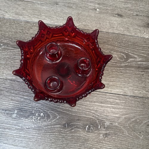 VTG Fostoria Luxembourg Crown Footed Round Bowl Candle Holder 7x4.5” Ruby Red - Picture 10 of 10