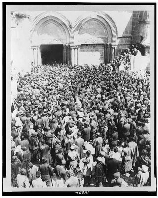 Crowd waiting for Holy Fire,Heaven,Miracle,Easter Week,Jerusalem,c1890