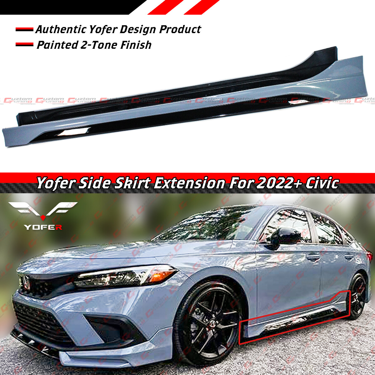 For 2022-2026 Honda Civic Yofer Sonic Gray Black 2 Toned Side