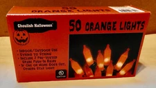 Orange Halloween Lights 50 Indoor-Outdoor String Lights 10ft Black Wire NIB 267N