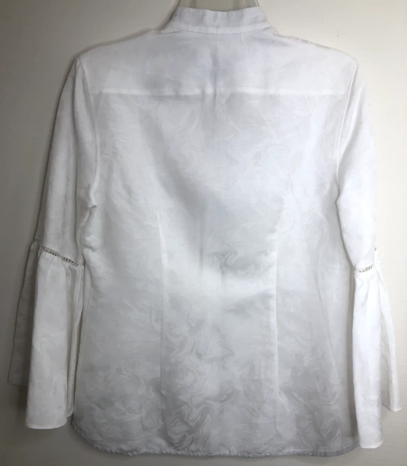 Robert Graham Women's Size Small Button Up White Blouse Bell Sleeves Lace Trim - Image 2 of 4