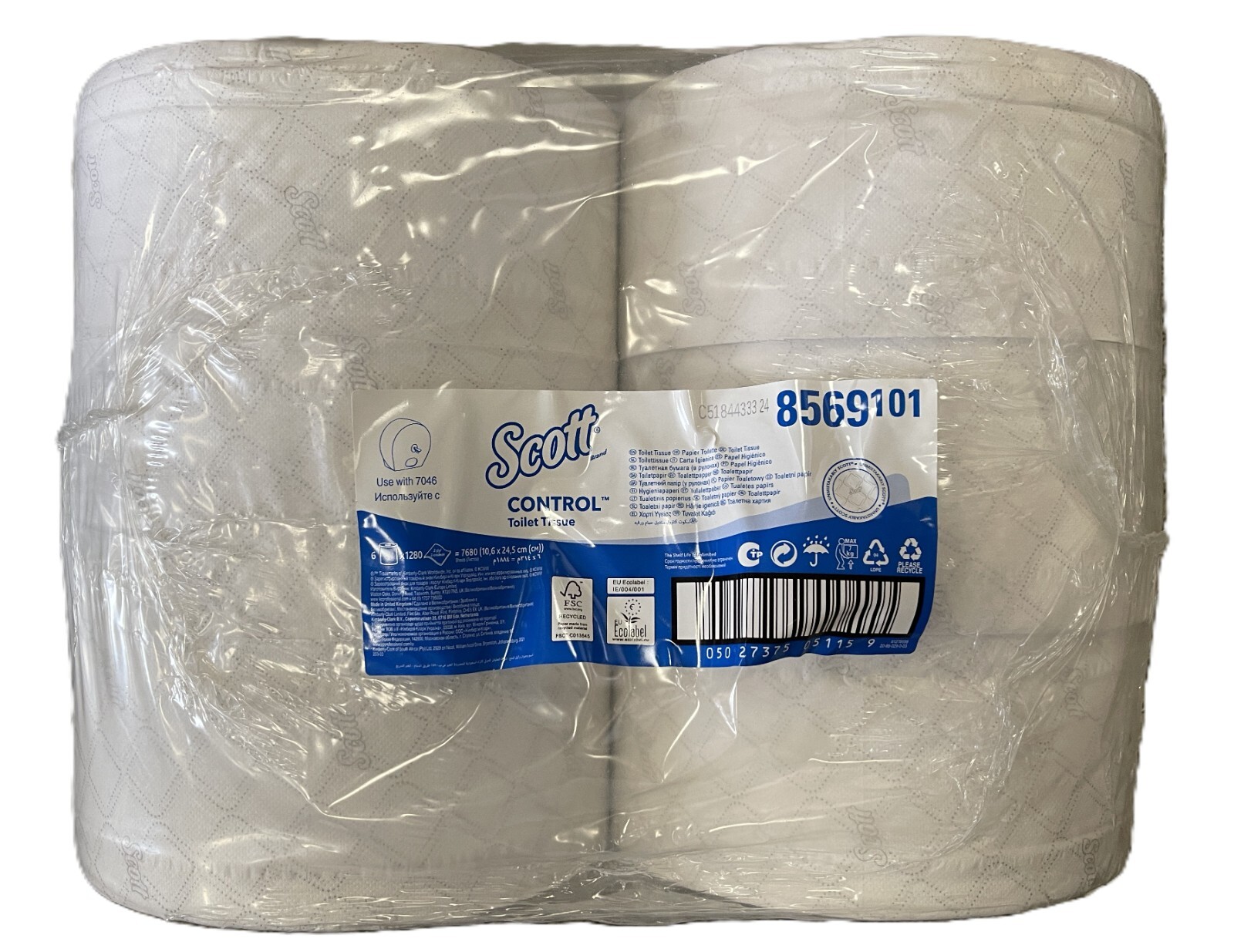 (6 Rolls) Scott Control 8569 Recycled Jumbo Toilet 2-Ply White Paper (VAT Incl)