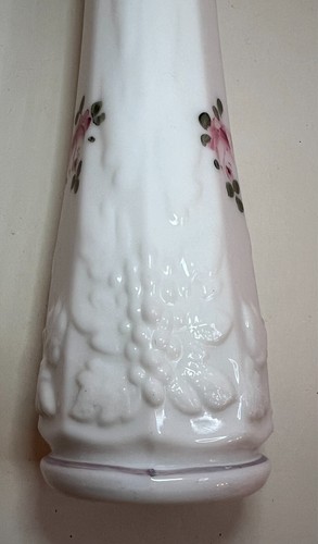 Westmoreland Hand Painted Pink Roses & Floral Milk Glass Swung Vase 9" - Picture 6 of 10
