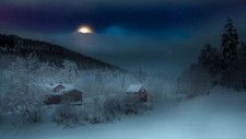 Landscape winter cottage clouds mist nature cold sky Custom Gaming Mat Desk