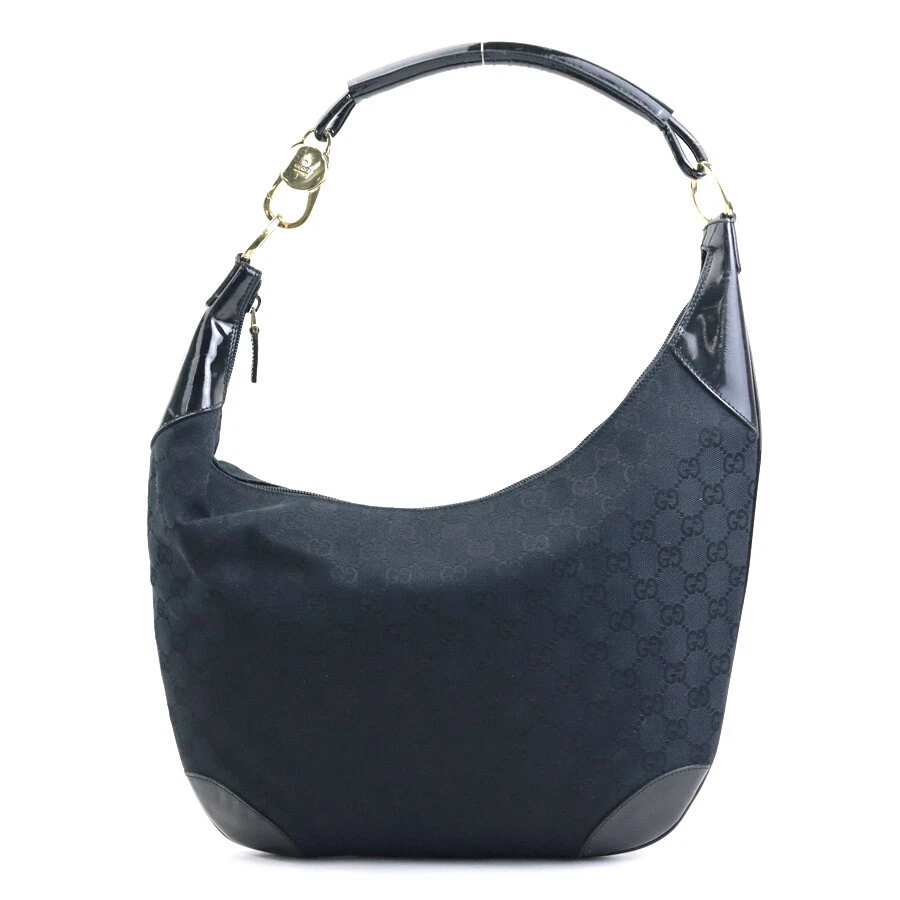 Sac à main GUCCI GG toile/cuir breveté noir