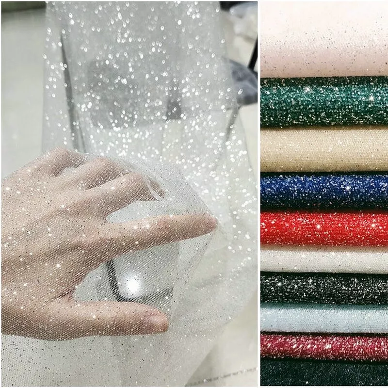 1M Glitter Sequin Tulle Fabric Shiny Gauze for Wedding Dress Veil DIY  Sewing Art