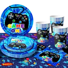Blue Gaming Birthday Party Decoration Video Game Party Supplies Plates Tableware