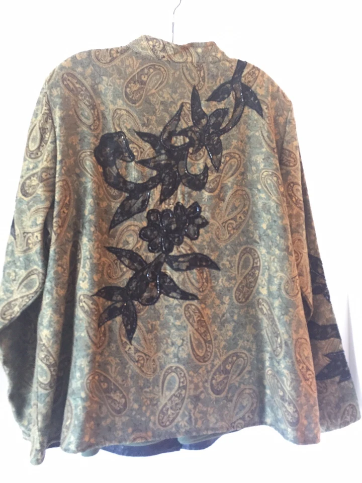 OFERTA Chaqueta Jacquard Bordada Luna Índigo Lentejuelas Cuentas y Camisa Verde XL Foto 4 de 4