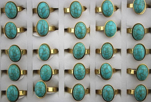 35pcs Turquoise Stone Jewelry Gold Plated Ring Stainless Steel Charm Rings AH943 - Picture 2 of 5