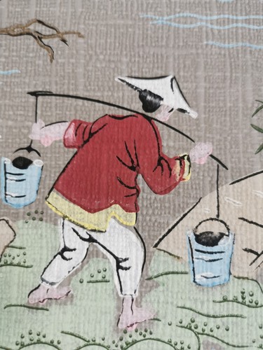 No3 antike handbemalte Chinoiserie Tapete Fragment - Bild 18 von 23