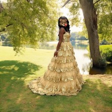 AUTHENTIC Sherri Hill 56196 Gold Evening Dress ~WORN ONCE~size 0~EUC