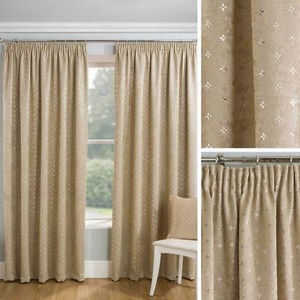 Gold Thermal Curtains Beige Metallic Block Out Tapetop Pencil Pleat
