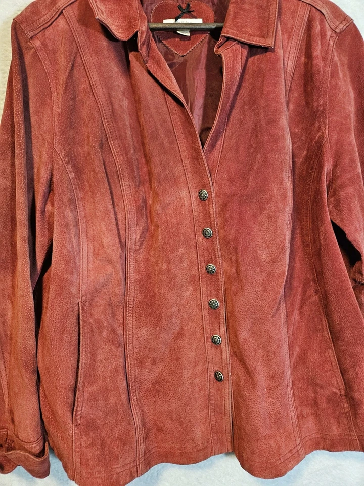 Chaqueta Camisa de Cuero Gamuza Naranja Óxido 14/16 Forrada con Cabaña Envejecida LEER Foto 2 de 4