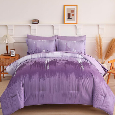 WONGS Queen King Comforter Set,Ombre Purple Abstract Art Gradient Soft Microfibe