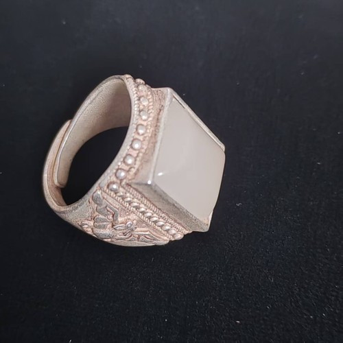 China Antique Rings Chinese Retro Craft Made Old Tibetan Inlaid White Jade Ring - Picture 21 of 21