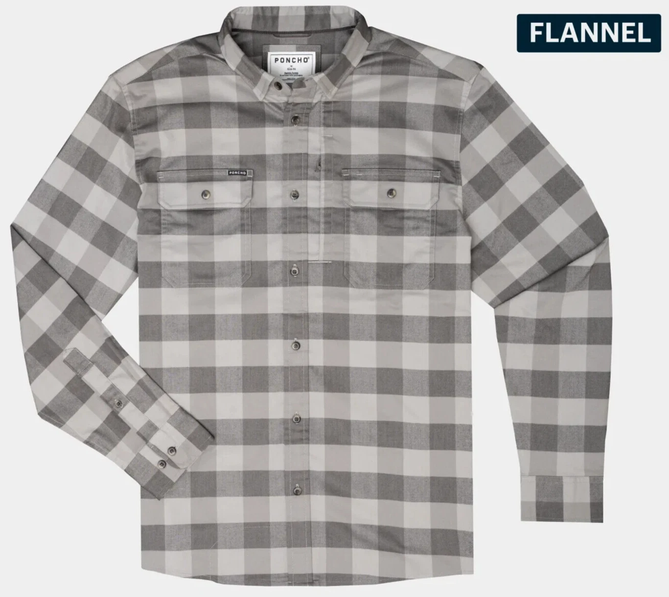 🧡*NWT*Poncho Men's Size XL Grey Plaid Flannel Shirt Magnetic Pockets Outdoor