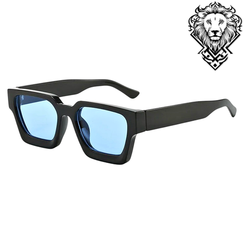Luxury Mens UV400 Trendy Eyewear Unisex Square Black Frame Blue Lens Sunglasses - Picture 4 of 4
