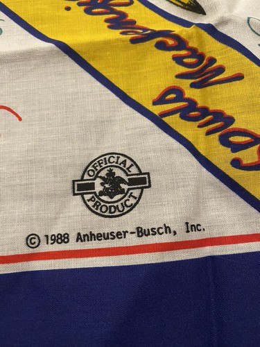 Bufanda vintage 1988 Spuds MacKenzie Bandana Bud Light Anheuser-Busch Brewiana 21" - Imagen 2 de 7