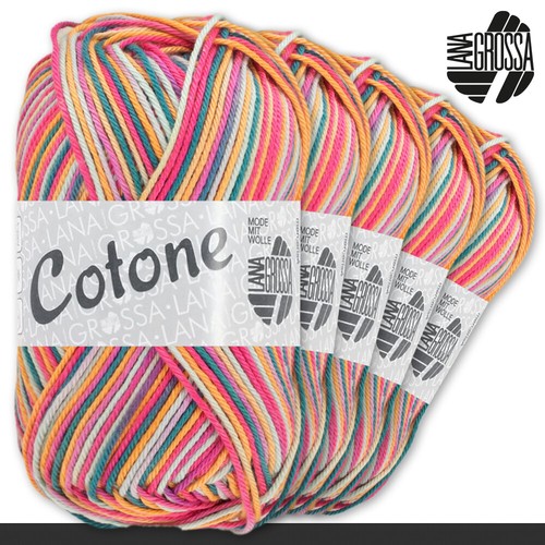 Lana Grossa 5 x 50 G Cotone Print Baumwolle Basic-Garn Stricken Häkeln 23 Farben - Bild 36 von 47