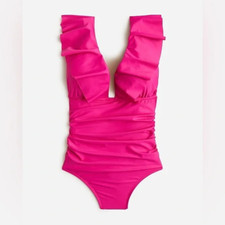 J Crew Womens Plus Size 24 Ruched Ruffle One-Piece Swimsuit in Fuchsia 118 1602