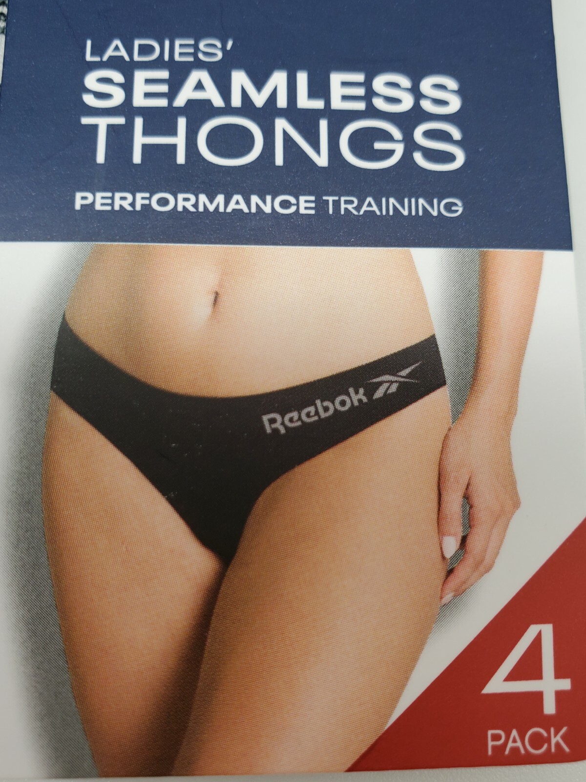 REEBOK XLarge 4-Pack Performance Seamless G-String Thong Panties  Black/Gray/Red