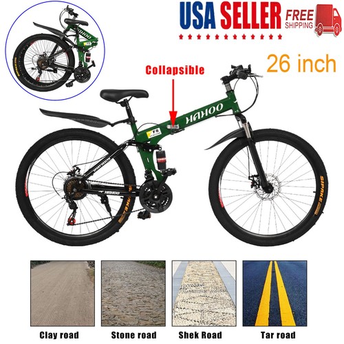 Reflectie vliegtuigen vervormen Folding Mountain Bike 26" Inch 21 Speed Full Suspension Bicycle MTB Bikes Green | eBay Reflectie vliegtuigen vervormen Folding Mountain Bike 26" Inch 21 Speed Full Suspension Bicycle MTB Bikes Green | eBay