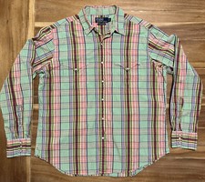 Polo By Ralph Lauren Mens RL Western Cowboy Shirt Multicolor Plaid Pearl Snaps L