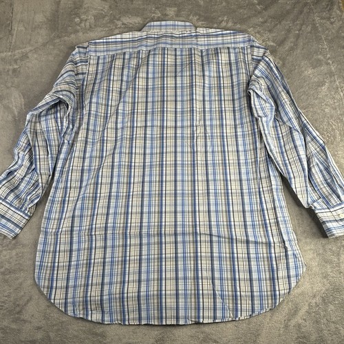 Etro Shirt Men's XL 45 Long Sleeve Button Blue Plaid Made in Italy 100% Cotton - Picture 4 of 10