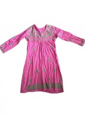 Pink Embroidered Kurti Tunic Dress Boho Festival Long Sleeve Top