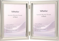 YiPinYin 5x7'' Silver Plated Double Picture Frame Beaded Glass Front Velvet
