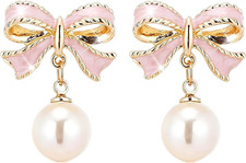 Bow Earrings for Women Pearl Drop Earrings Christmas Holiday Jewelry