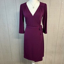 Vtg Old Navy Womens Midi Wrap Dress Size M 3/4 Sleeve V Neck Tie Waist  Purple