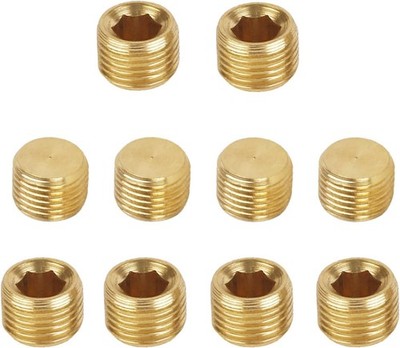 10 Pcs 1/4'' NPT Male Pipe Plug Set, Brass Hex Counter Sunk Plugs for Closing the