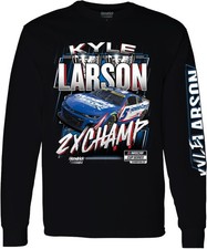 NEW 2025 KYLE LARSON NASCAR SERIES 2X CHAMP TROPHY BLACK LS TEE SHIRT L6415