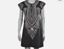 Theme Dress Size M Gray Ivory Shift Above Knee Cap Sleeve Cotton Casual