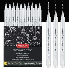 White Gel Pens, 10 Pack, 1 mm Extra Fine Point Gel Ink Pen, Opaque Archival I...