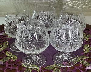 Bohemia Queen Lace 8.5 oz. 4 1/2” Set of 5 Cut Glass Crystal Brandy Snifters