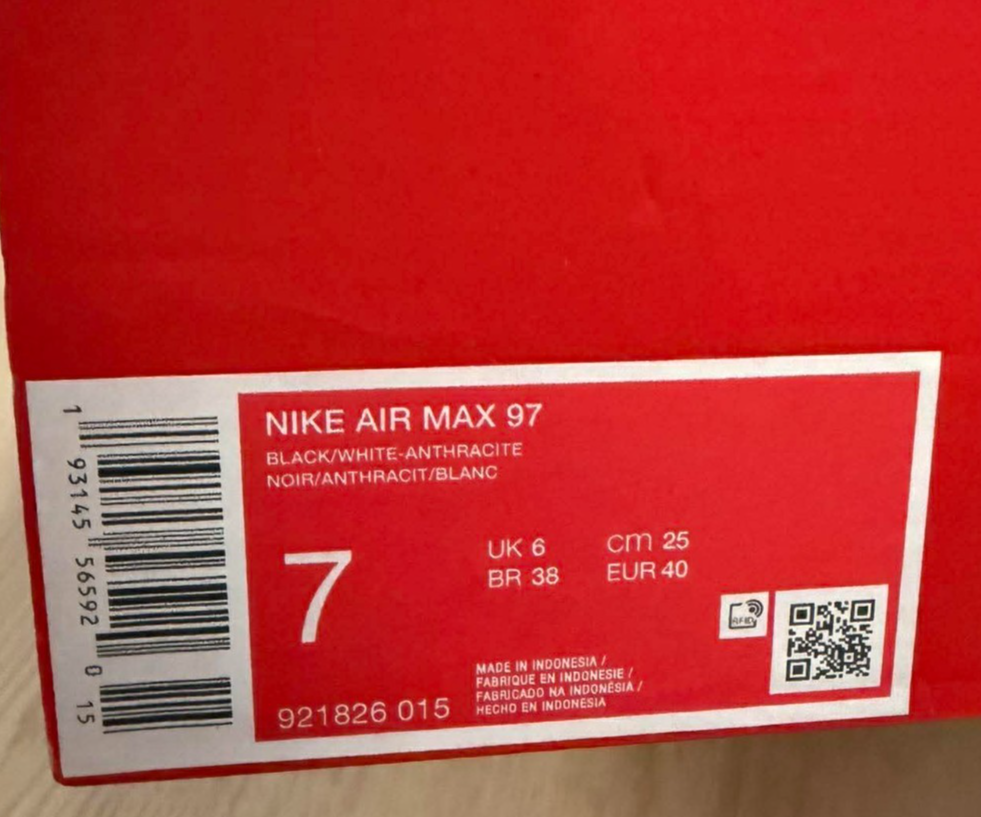 アイデンティティ SIZE 7 - NEW Nike Air Max 97 'Black Terry Cloth' 921826 015 White