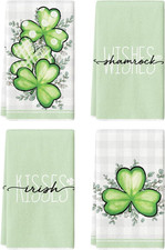 St Patrick'S Day Decor Buffalo Plaid Shamrock Kitchen Dish Towels 4PCS 18X26